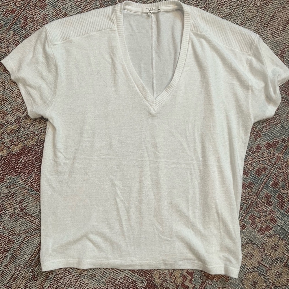 Rag & Bone Ivory V-Neck Short Sleeve Tee